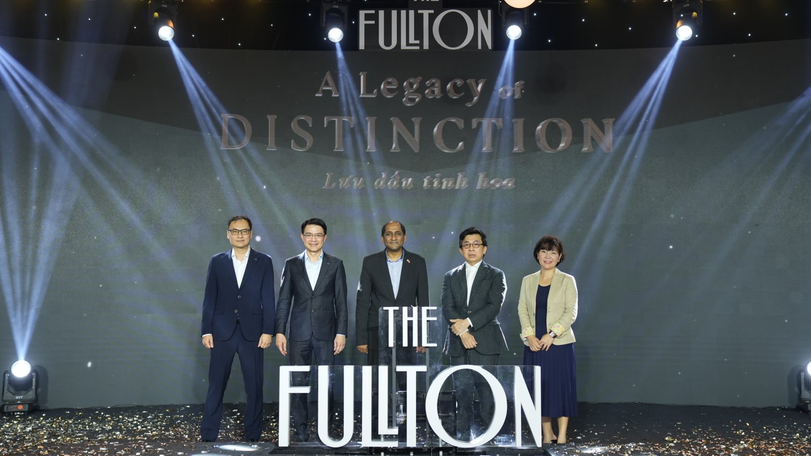 The Fullton’s groundbreaking moment, with the attendance of His Excellency Mr Jaya Ratnam, Singapore’s Ambassador to Vietnam (centre), Mr Tan Wee Hsien, CEO of CapitaLand Development Vietnam and International (second from left), Mr Marc Boey, Executive Director, Far East Organization (second from right), Ms. Christina Goh, Director, Development Projects & Asset Management, Far East Organization (first from right) and Mr Alwin Low, General Manager, North Vietnam, CapitaLand Development (Vietnam) (first from left)