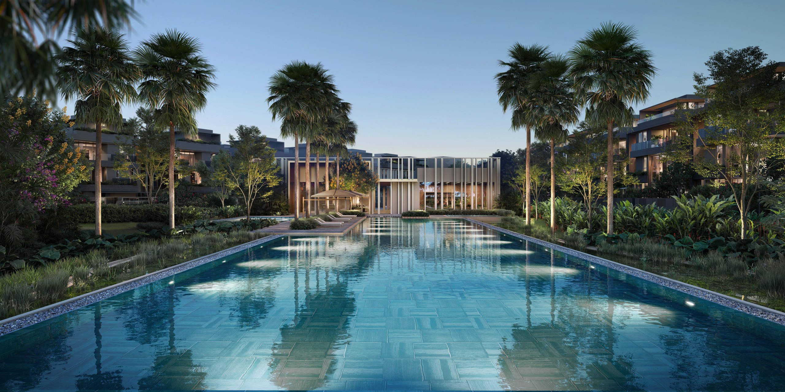 A 50-meter pool, nestled within the Clubhouse, offers a serene and indulgent escape surrounded by lush greenery